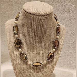 NWT Lia Sophia Silver-Tone Faceted Yellow Stone Faux Pearl Necklace